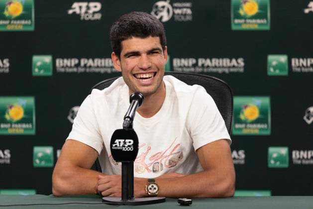 March 06, 2024 Carlos Alcaraz, of Spain, speaks during a press conference, PK, Pressekonferenz at the BNP Paribas Open tennis tournament. CSM Indian Wells United States of America - ZUMAc04_ 20240306_zma_c04_007 Copyright: xCharlesxBausx