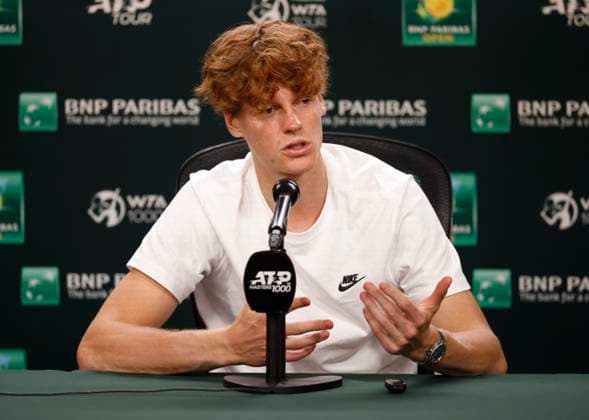 March 06, 2024 Jannik Sinner speaks during a press conference, PK, Pressekonferenz at the BNP Paribas Open tennis tournament. CSM Indian Wells United States of America - ZUMAc04_ 20240306_zma_c04_023 Copyright: xCharlesxBausx