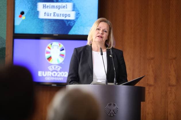 Berlin, Deutschland, 06.03.2024: Bundesinnenministerium: 100-Tage-Countdown-Event zur Fußball-Europameisterschaft 2024: Bundesinnenministerin Nancy Faeser hält eine Rede Copyright: xdtsxNachrichtenagenturx dts_32290