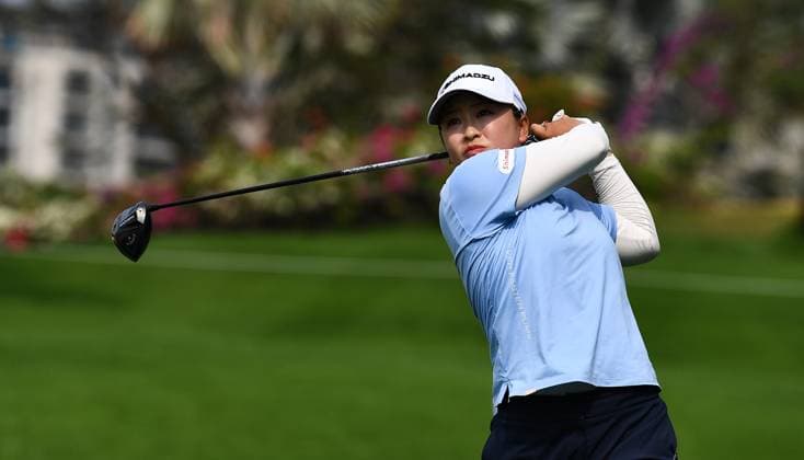 (240307) -- LINGSHUI, March 7, 2024 -- Saigo Mao of Japan watches her shot during the first round of the Blue Bay LPGA, Golf Damen golf tournament in Lingshui, south China s Hainan Province, March 7, 2024. ) (SP)CHINA-HAINAN-LINGSHUI-GOLF-BLUE BAY LPGA (CN) YangxGuanyu 