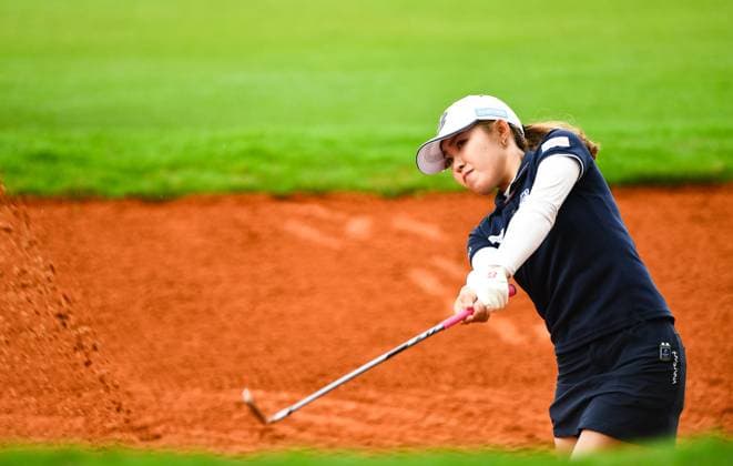 (240307) -- LINGSHUI, March 7, 2024 -- Furue Ayaka of Japan plays a shot during the first round of the Blue Bay LPGA, Golf Damen golf tournament in Lingshui, south China s Hainan Province, March 7, 2024. ) (SP)CHINA-HAINAN-LINGSHUI-GOLF-BLUE BAY LPGA (CN) YangxGuanyu 