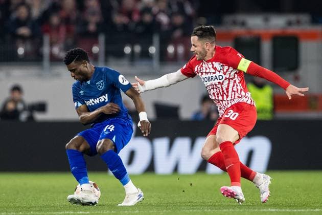 UEFA Europa League: SC Freiburg - West Ham United; 07.03.2024 Zweikampf Mohammed Kudus (West Ham United, 14), Christian Günter (SC Freiburg, 30) UEFA Europa League: SC Freiburg - West Ham United, Freiburg, Europa Park Stadion am 07.03.2024 Copyright: xBEAUTIFULxSPORTS Wunderlx