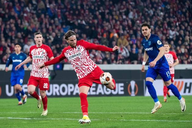 Lucas Hoeler (SC Freiburg, 09) am Ball, GER, SC Freiburg vs West Ham United, Fussball UEFA Europa League, Achtelfinale Hinspiel, Saison 2023 2024, 07.03.2024 GER, SC Freiburg vs West Ham United, Fussball UEFA Europa League, Achtelfinale Hinspiel, Saison 2023 2024, 07.03.2024 Freiburg Copyright: xEibner-Pressefoto Memmlerx EP_MMR