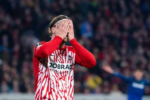 Lucas Hoeler (SC Freiburg, 09) aergert sich ueber die vergebene Torchance, GER, SC Freiburg vs West Ham United, Fussball UEFA Europa League, Achtelfinale Hinspiel, Saison 2023 2024, 07.03.2024 GER, SC Freiburg vs West Ham United, Fussball UEFA Europa League, Achtelfinale Hinspiel, Saison 2023 2024, 07.03.2024 Freiburg Copyright: xEibner-Pressefoto Memmlerx EP_MMR