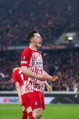 Michael Gregoritsch (SC Freiburg, 38) jubelt ueber das Tor zum 1:0, GER, SC Freiburg vs West Ham United, Fussball UEFA Europa League, Achtelfinale Hinspiel, Saison 2023 2024, 07.03.2024 GER, SC Freiburg vs West Ham United, Fussball UEFA Europa League, Achtelfinale Hinspiel, Saison 2023 2024, 07.03.2024 Freiburg Copyright: xEibner-Pressefoto Memmlerx EP_MMR