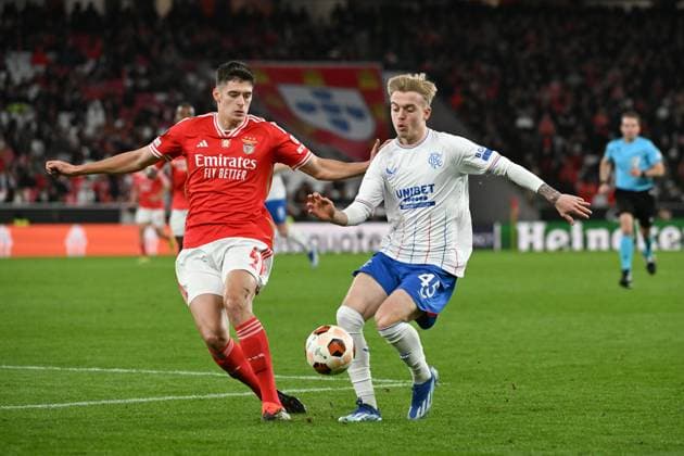Ross McCausland of Rangers and Antonio Silva of Benfica Benfica v Rangers, UEFA Europa League, Round of 16, First Leg, Football, Estadio da Luz, Lisbon, Portugal - 07 Mar 2024 EDITORIAL USE ONLY No use with unauthorised audio, video, data, fixture lists, club league logos or live services. Online in-match use limited to 120 images, no video emulation. No use in betting, games or single club league player publications. Copyright: xZedxJameson Shutterstockx 14373669do