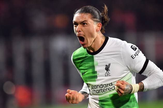 March 7, 2024, Prague, Czech Republic: DARWIN NUNEZ of Liverpool react after scoring at Stadion Letna during Round of 16, 1st leg, of the UEFA Europa League, at March 07, 2024, in Prague in the Czech Republic. Prague Czech Republic - ZUMAr156 20240307_aap_r156_036 Copyright: xSlavekxRutax