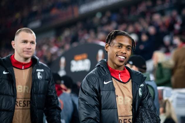 Junior Adamu (SC Freiburg, 20), GER, SC Freiburg vs West Ham United, Fussball UEFA Europa League, Achtelfinale Hinspiel, Saison 2023 2024, 07.03.2024 GER, SC Freiburg vs West Ham United, Fussball UEFA Europa League, Achtelfinale Hinspiel, Saison 2023 2024, 07.03.2024 Freiburg Copyright: xEibner-Pressefoto Memmlerx EP_MMR