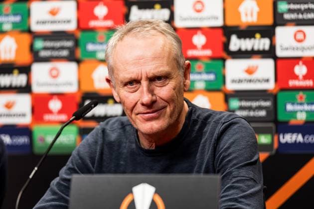 UEFA Europa League: SC Freiburg - West Ham United; 07.03.2024 Christian Streich (Trainer SC Freiburg) in der Pressekonferenz UEFA Europa League: SC Freiburg - West Ham United, Freiburg, Europa Park Stadion am 07.03.2024 Copyright: xBEAUTIFULxSPORTS Wunderlx
