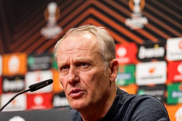 UEFA Europa League: SC Freiburg - West Ham United; 07.03.2024 Christian Streich (Trainer SC Freiburg) in der Pressekonferenz UEFA Europa League: SC Freiburg - West Ham United, Freiburg, Europa Park Stadion am 07.03.2024 Copyright: xBEAUTIFULxSPORTS Wunderlx