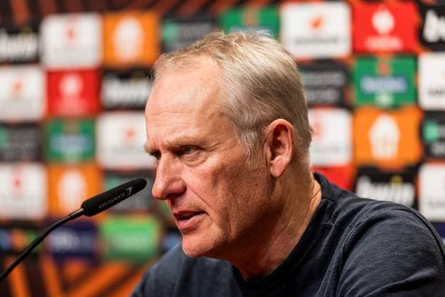 UEFA Europa League: SC Freiburg - West Ham United; 07.03.2024 Christian Streich (Trainer SC Freiburg) in der Pressekonferenz UEFA Europa League: SC Freiburg - West Ham United, Freiburg, Europa Park Stadion am 07.03.2024 Copyright: xBEAUTIFULxSPORTS Wunderlx