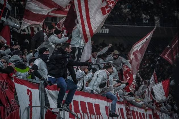 Fußball: UEFA Europa League 2023 2024, Achtelfinale, SC Freiburg - West Ham United FC, Europa-Park Stadion: Freiburg Fans Ultras feiern den 1:0 Treffer durch Freiburgs Michael Gregoritsch Freiburg Stadion am Wolfswinkel Deutschland Copyright: xJoeranxSteinsiekx