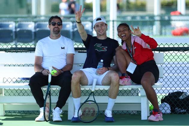 Ugo Humbert with Jeremy Chardy (Fra) and Tessah Andrianjafitrimo TENNIS : Indian Wells 2024 - 07 03 2024 AntoineCouvercelle Panoramic 