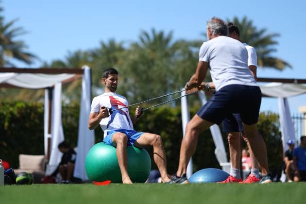 Sport Bilder des Tages Novak Djokovic (Ser) TENNIS : Indian Wells 2024 - 07 03 2024 AntoineCouvercelle Panoramic 