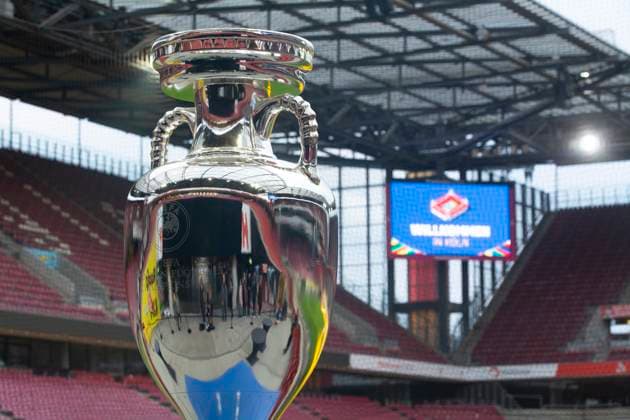 Nancy Faeserï¼aFederal Minister Of The Interior, Visits Rhein Energie Stadium 99 Days Before The UEFA EURO, EM, Europameisterschaft,Fussball 2024 The UEFA Euro 2024 trophy is being displayed at the RheinEnergieStadion while Nancy Faeser, Federal Minister of the Interior, visits the stadium with Cologne Mayor Henriette Reker in Cologne, Germany, on March 7, 2024. Cologne Germany  Copyright: xYingxTangx originalFilename:tang-notitle240307_npe0g.jpg