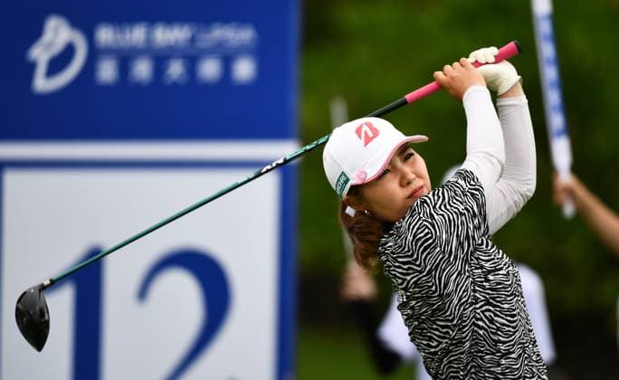 (240308) -- LINGSHUI, March 8, 2024 -- Furue Ayaka of Japan watches a shot during the second round of the Blue Bay LPGA, Golf Damen golf tournament in Lingshui, south China s Hainan Province, March 8, 2024. ) (SP)CHINA-HAINAN-LINGSHUI-GOLF-BLUE BAY LPGA (CN) YangxGuanyu 