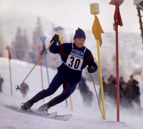 Olympische Winterspiele 1964 in Innsbruck: Slalom: Eberhard Riedel (DDR). *** 1964 Winter Olympics in Innsbruck Slalom Eberhard Riedel GDR HM