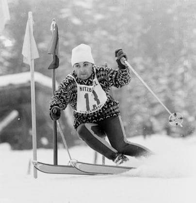 Hahnenkamm Rennen Kitzbuehel 1963. Eberhard Riedel (DDR). *** Hahnenkamm Race Kitzbuehel 1963 Eberhard Riedel DDR HM