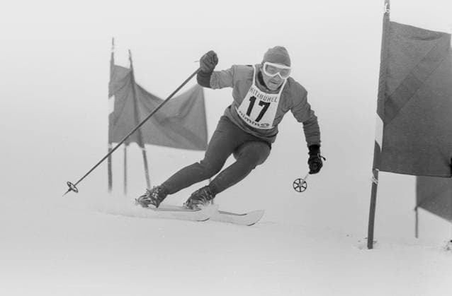 Hahnenkamm Rennen Kitzbuehel 1965. Eberhard Riedel (DDR). *** Hahnenkamm Race Kitzbuehel 1965 Eberhard Riedel DDR HM