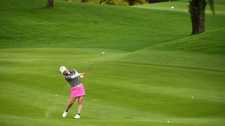 (240308) -- LINGSHUI, March 8, 2024 -- Furue Ayaka of Japan plays a shot during the second round of the Blue Bay LPGA, Golf Damen golf tournament in Lingshui, south China s Hainan Province, March 8, 2024. ) (SP)CHINA-HAINAN-LINGSHUI-GOLF-BLUE BAY LPGA (CN) YangxGuanyu 