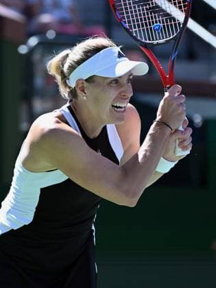 INDIAN WELLS, CA - MARCH 08: Angelique Kerbar (GER) looks down court after returning the ball during a WTA, Tennis Damen tennis match played on March 8, 2024 during the BNP Paribas Open played at the Indian Wells Tennis Garden in Indian Wells, CA. (Photo by John Cordes Icon Sportswire) TENNIS: MAR 08 BNP Paribas Open EDITORIAL USE ONLY Icon506240308021