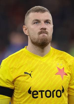 Milan, Italy, 7th March 2024. Jindrich Stanek of Slavia Praha reacts as he looks on during the line up prior to the UEFA Europa League match at Giuseppe Meazza, Milan. Picture credit should read: Jonathan Moscrop Sportimage EDITORIAL USE ONLY. No use with unauthorised audio, video, data, fixture lists, club league logos or live services. Online in-match use limited to 120 images, no video emulation. No use in betting, games or single club league player publications. SPI-2971-0090