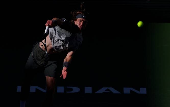 Andrey Rublev of Russia in action BNP Paribas Open, Tennis, Day 3, Indian Wells Tennis Garden, California, USA - 08 Mar 2024  Copyright: xEllaxLing Shutterstockx 14381608aw