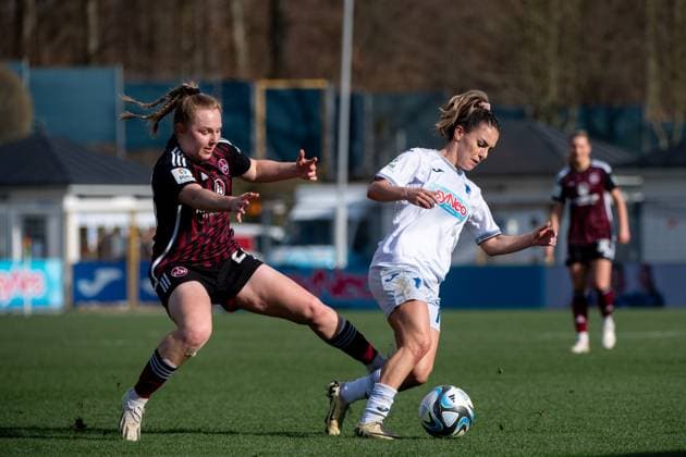 Ereleta Memeti (TSG Hoffenheim, 07) im Zweikampf mit Selma Magnusdottir (FC Nuernberg, 37), GER, TSG 1899 Hoffenheim vs 1. FC Nuernberg, Fussball Google Pixel Frauen Bundesliga, 15. Spieltag, Saison 2023 2024, 09.03.2024 DFB regulations prohibit any use of photographs as image sequences and or quasi-video GER, TSG 1899 Hoffenheim vs 1. FC Nuernberg, Fussball Google Pixel Frauen Bundesliga, 15. Spieltag, Saison 2023 2024, 09.03.2024 Hoffenheim Copyright: xEibner-Pressefoto Memmlerx EP_MMR