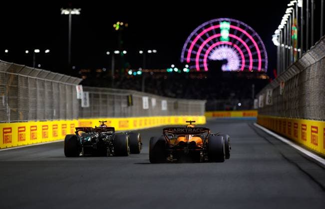 81 Oscar Piastri (AUS, McLaren Formula 1 Team), 44 Lewis Hamilton (GBR, Mercedes-AMG Petronas F1 Team), F1 Grand Prix of Saudi Arabia at Jeddah Corniche Circuit on March 9, 2024 in Jeddah, Saudi Arabia. (Photo by HOCH ZWEI) Jeddah Saudi Arabia