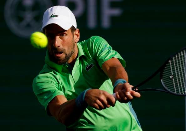 March 09, 2024 Novak Djokovic of Serbia returns a shot against Aleksandar Vukic of Australia during the BNP Paribas Open in Indian Wells, CA. CSM Indian Wells United States of America - ZUMAc04_ 20240309_zma_c04_069 Copyright: xCharlesxBausx