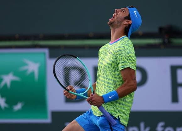 Lorenzo Musetti of Italy in celebrates BNP Paribas Open, Tennis, Day 4, Indian Wells Tennis Garden, California, USA - 09 Mar 2024  Copyright: xEllaxLing Shutterstockx 14381609cs