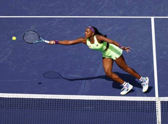 March 09, 2024 Coco Gauff returns a shot to Clara Burel of France during the BNP Paribas Open in Indian Wells, CA. CSM Indian Wells United States of America - ZUMAc04_ 20240309_zma_c04_138 Copyright: xCharlesxBausx