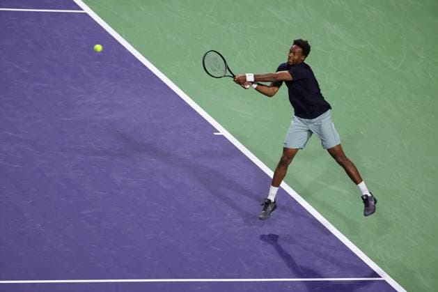 Gael Monfils defeating Hubert Hurkacz (Pol) TENNIS : Indian Wells 2024 - 09 03 2024 AntoineCouvercelle Panoramic 