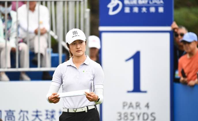 (240310) -- LINGSHUI, March 10, 2024 -- Liu Yu of China reacts during the final round of the Blue Bay LPGA, Golf Damen golf tournament in Lingshui, south China s Hainan Province, March 10, 2024. ) (SP)CHINA-HAINAN-LINGSHUI-GOLF-BLUE BAY LPGA (CN) YangxGuanyu 