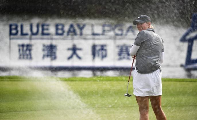 (240310) -- LINGSHUI, March 10, 2024 -- Bailey Tardy of the United States celebrates after winning the Blue Bay LPGA, Golf Damen golf tournament in Lingshui, south China s Hainan Province, March 10, 2024. ) (SP)CHINA-HAINAN-LINGSHUI-GOLF-BLUE BAY LPGA (CN) YangxGuanyu 