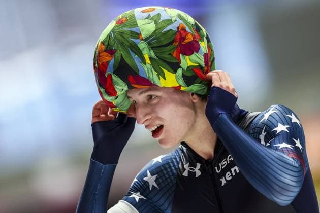 Bilder des Jahres 2024, Sport 03 März Sport Themen der Woche KW10 INZELL - World champion Jordan Stolz (USA) reacts after the 10,000 meters at the World Allround Speed skating, Eisschnelllauf Championships in the Max Aicher Arena in Inzell, Germany. ANP VINCENT JANNINK xVIxANPxSportx xxANPxIVx 493351709 originalFilename: 493351709.jpg
