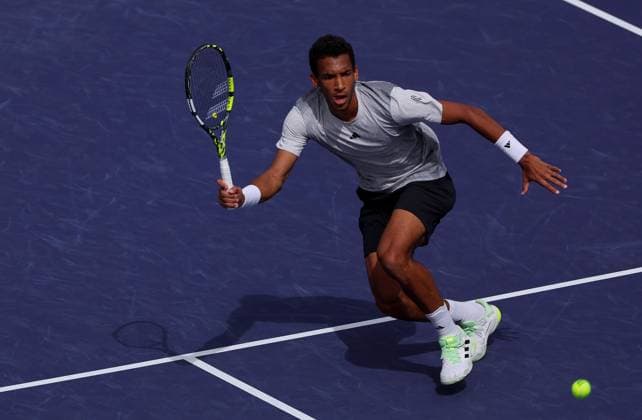 Felix Auger Aliassime of Canada in action BNP Paribas Open, Tennis, Day 5, Indian Wells Tennis Garden, California, USA - 10 Mar 2024  Copyright: xEllaxLing Shutterstockx 14381610bt