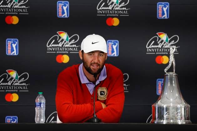 ORLANDO, FL - MARCH 10: PGA, Golf Herren golfer Scottie Scheffler speaks at a press conference, PK, Pressekonferenz after winning the Arnold Palmer Invitational presented by MasterCard at the Arnold Palmer s Bay Hill Club & Lodge on March 10, 2024, in Orlando, Florida. (Photo by Brian Spurlock Icon Sportswire) GOLF: MAR 10 PGA Arnold Palmer Invitational presented by Mastercard EDITORIAL USE ONLY Icon24031075