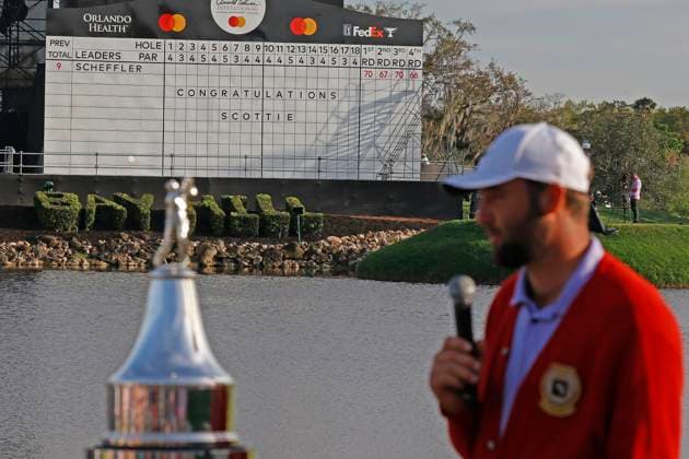 ORLANDO, FL - MARCH 10: The scoreboard post a congratulatory message for PGA, Golf Herren golfer Scottie Scheffler after he won the Arnold Palmer Invitational presented by MasterCard at the Arnold Palmer s Bay Hill Club & Lodge on March 10, 2024, in Orlando, Florida. (Photo by Brian Spurlock Icon Sportswire) GOLF: MAR 10 PGA Arnold Palmer Invitational presented by Mastercard EDITORIAL USE ONLY Icon24031078