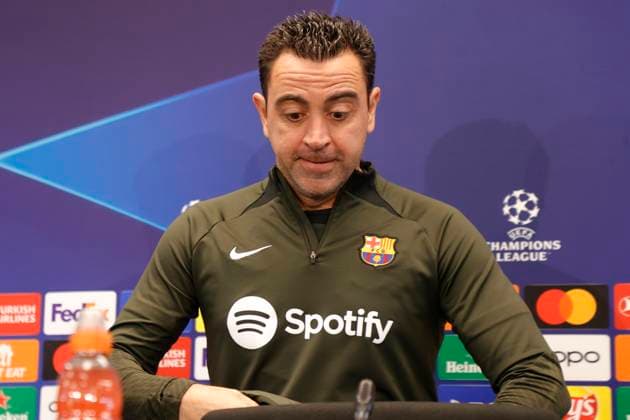 March 11, 2024, Barcellona, Naples, SPAIN: Xavi Hernandez during press conference, PK, Pressekonferenz on the eve of their UEFA Champions League 2 leg round of 16 football match against SSC Napoli at the Joan Gamper training ground in Sant Joan Despi, near Barcelona, on March 11, 2023 Barcellona SPAIN - ZUMAl131 20240311_zsp_l131_003 Copyright: xCiroxDexLucax