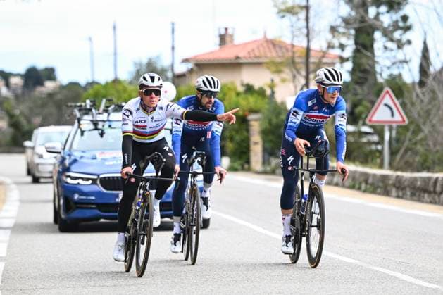 Sport Themen der Woche KW11 Sport Bilder des Tages Tour de France 2024 - Training Session 11 03 2024 NICE MONACO, FRANCE - MARCH 11 : Cattaneo Mattia (ITA) of Soudal - Quick Step, Evenepoel Remco (BEL) of Soudal - Quick Step, Vervaeke Louis (BEL) of Soudal - Quick Step during a reconnaissace and a training session ahead of the last stage of the 111th edition of the Tour de France 2024, a time trial stage with start in Monaco and finish in Nice on March 11, 2024 in Nice Monaco, France, 11 03 2024 ( Motordriver Guy De Vuyst - Nice Monaco France  Copyright: xVincentxKalutx