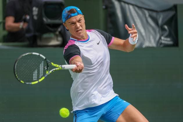 INDIAN WELLS, CA - MARCH 11: Holger Rune (DEN) hits a forehand during the BNP Paribas Open on March 11, 2024 at Indian Wells Tennis Garden in Indian Wells, CA. (Photo by George Walker Icon Sportswire) TENNIS: MAR 11 BNP Paribas Open EDITORIAL USE ONLY Icon240311019