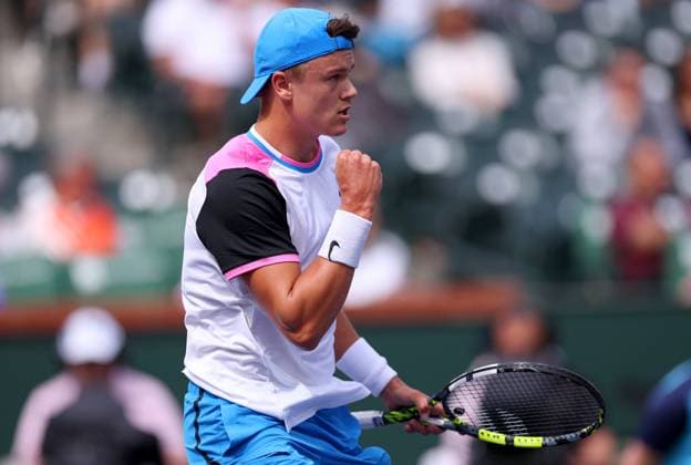 Holger Rune of Denmark celebrates BNP Paribas Open, Tennis, Day 6, Indian Wells Tennis Garden, California, USA - 11 Mar 2024  Copyright: xEllaxLing Shutterstockx 14381616cs