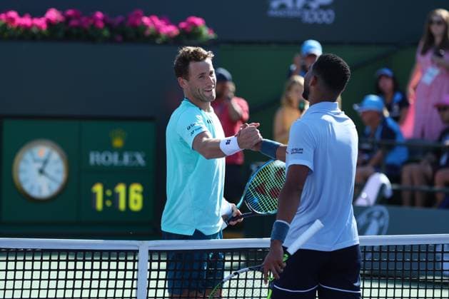 Arthur Fils (Fra) and Casper Ruud (Nor) TENNIS : Indian Wells 2024 - 11 03 2024 AntoineCouvercelle Panoramic 