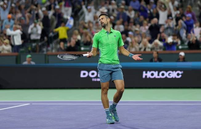 Novak Djokovic of Serbia frustrated BNP Paribas Open, Tennis, Day 6, Indian Wells Tennis Garden, California, USA - 11 Mar 2024  Copyright: xEllaxLing Shutterstockx 14381616dg