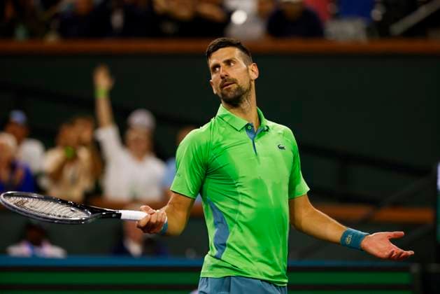 March 11, 2024 Novak Djokovic of Serbia reacts to missing a shot against Luca Nardi of Italy during the BNP Paribas Open in Indian Wells, CA. CSM Indian Wells United States of America - ZUMAc04_ 20240311_zma_c04_317 Copyright: xCharlesxBausx