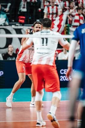Volleyball Herren Saison 2023 2024 CEV Volleyball Cup 2024 Finale SVG Lüneburg (GER) vs. Asseco Resovia Rzeszow (POL) 12.03.2024 Torey TJ Defalco ( 59, Asseco Resovia Rzeszow) jubelt Lüneburg LKH Arena Niedersachsen Deutschland
