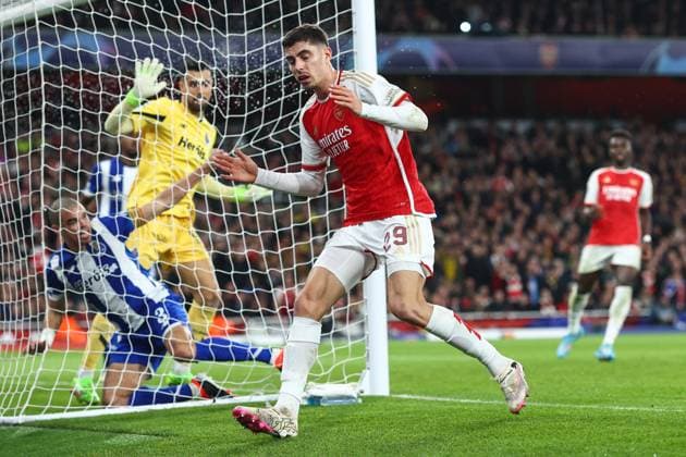 Arsenal v Porto 12 March 2024, London - UEFA Champion™s League, Round of Sixteen, Second Leg - Arsenal v Porto - Kai Havertz of Arsenal reacts after missing a chance - Photo: Charlotte Wilson Offside. London UK Copyright: xCharlottexWilsonx xOffsidexOffside