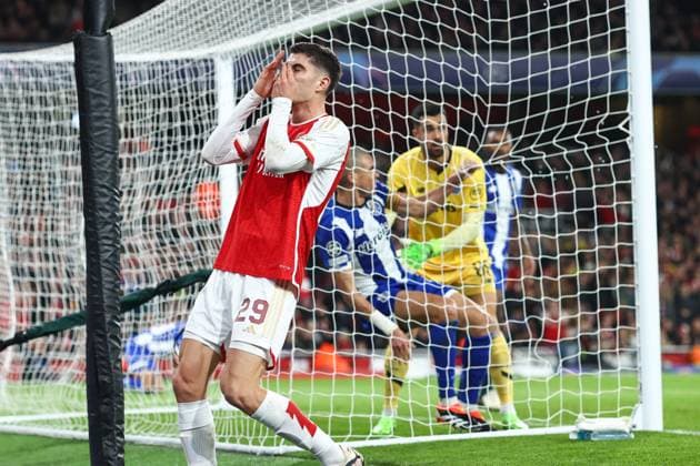 Arsenal v Porto 12 March 2024, London - UEFA Champion™s League, Round of Sixteen, Second Leg - Arsenal v Porto - Kai Havertz of Arsenal reacts after missing a chance - Photo: Charlotte Wilson Offside. London UK Copyright: xCharlottexWilsonx xOffsidexOffside