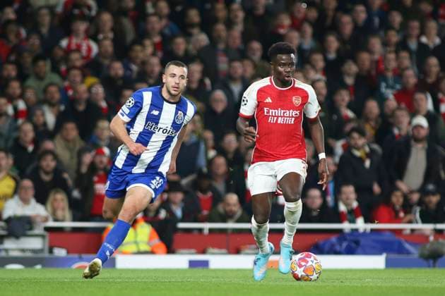 London, March 12th 2024: Bukayo Saka of Arsenal dribbling towards goal during the UEFA Champions League round of 16 second leg match between Arsenal and FC Porto at The Emirates Stadium, London, England. (Pedro Soares SPP) Copyright: xPedroxSoaresx xSPPx spp-en-PeSoSp-pedrosoares120324-043